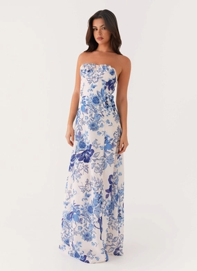 Tayla Linen Maxi Dress - Serene Sky Floral Calm Style