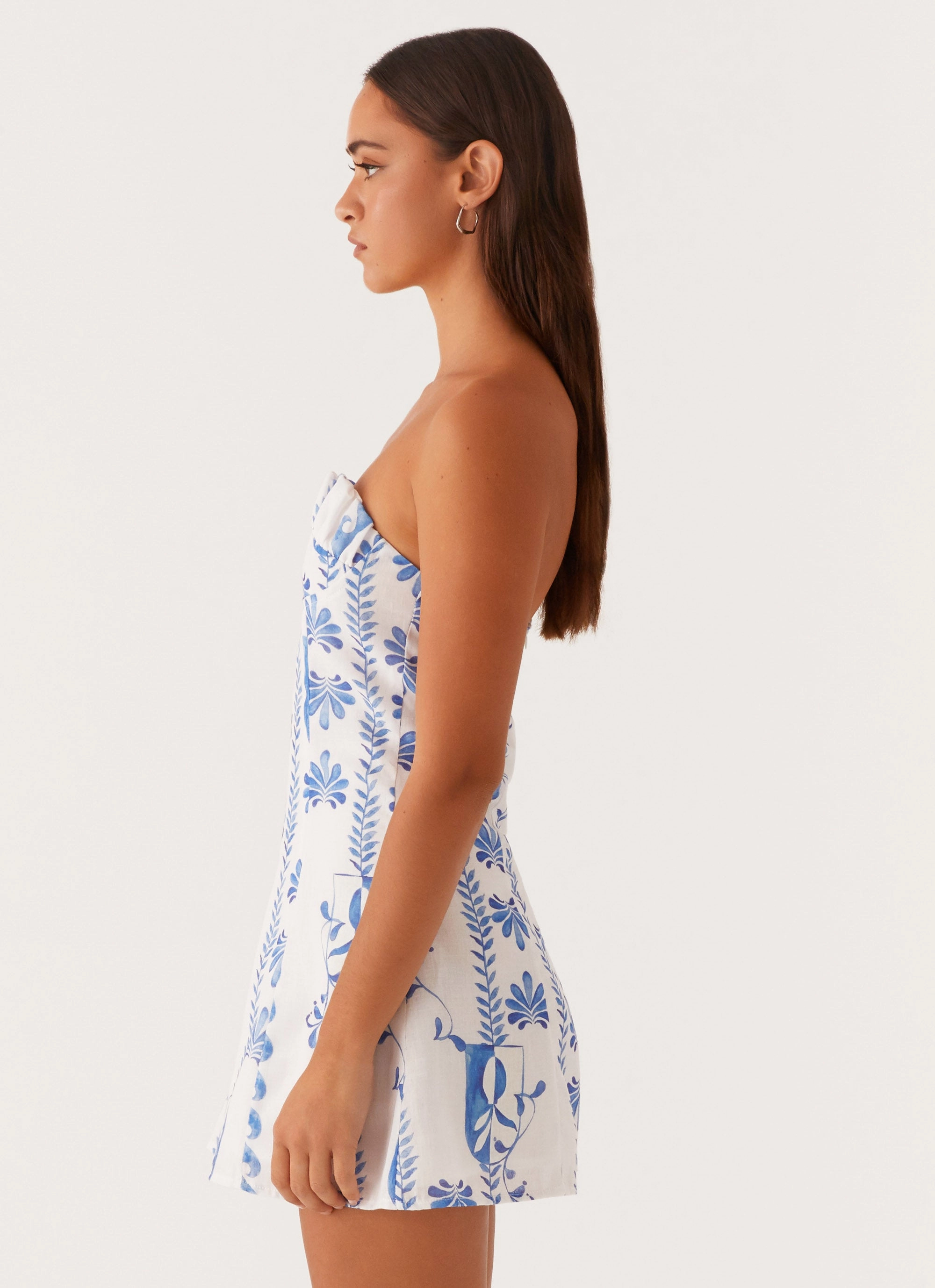 Linen blend Reinforced Hemline Tayla Linen Mini Dress - Floral Wave
