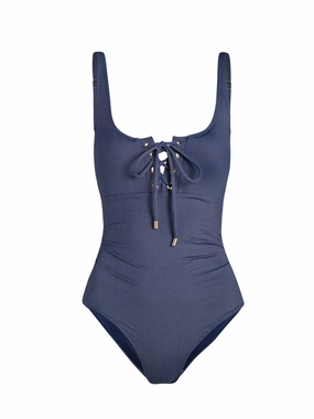 Taylor One Piece In Indigo Twill mesh panels Side Cut