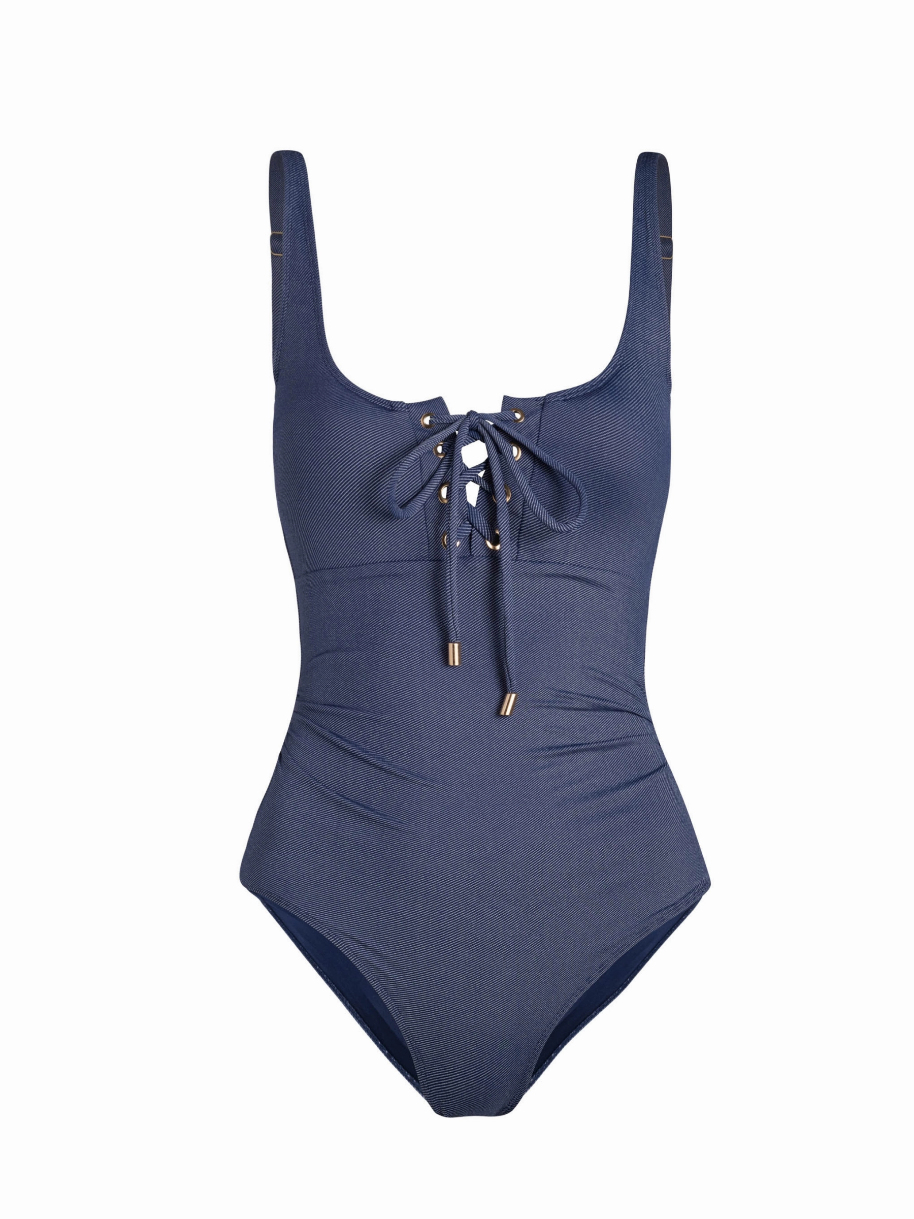 Taylor One Piece In Indigo Twill mesh panels Side Cut
