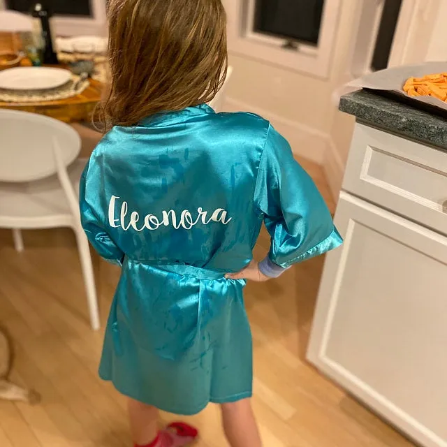 Teal Satin Kimono Robe