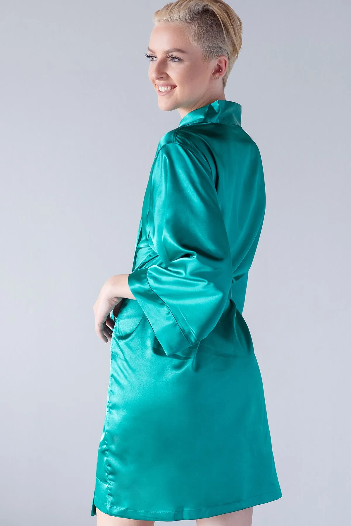 Teal Satin Kimono Robe