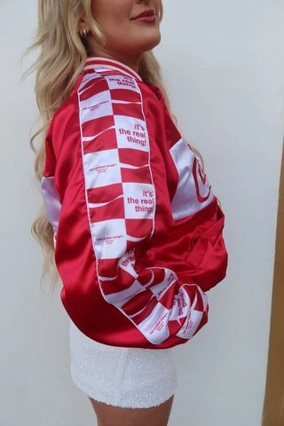 Team Coca Cola Bomber Jacket - Red & White Tear Resistant Material