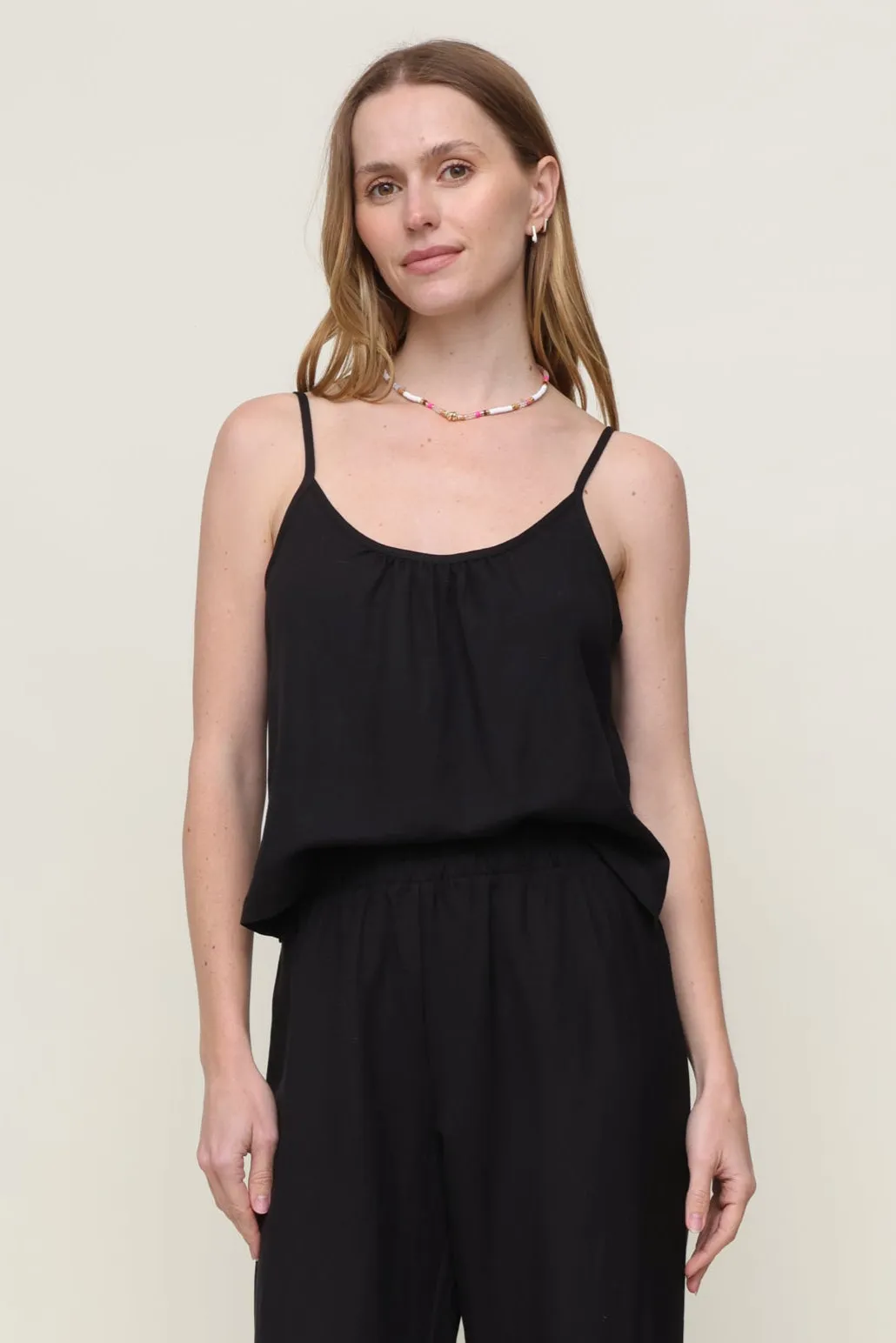 QuickReleaseFastenings Rolled Hem Finish Paulette Woven Linen Tank Top