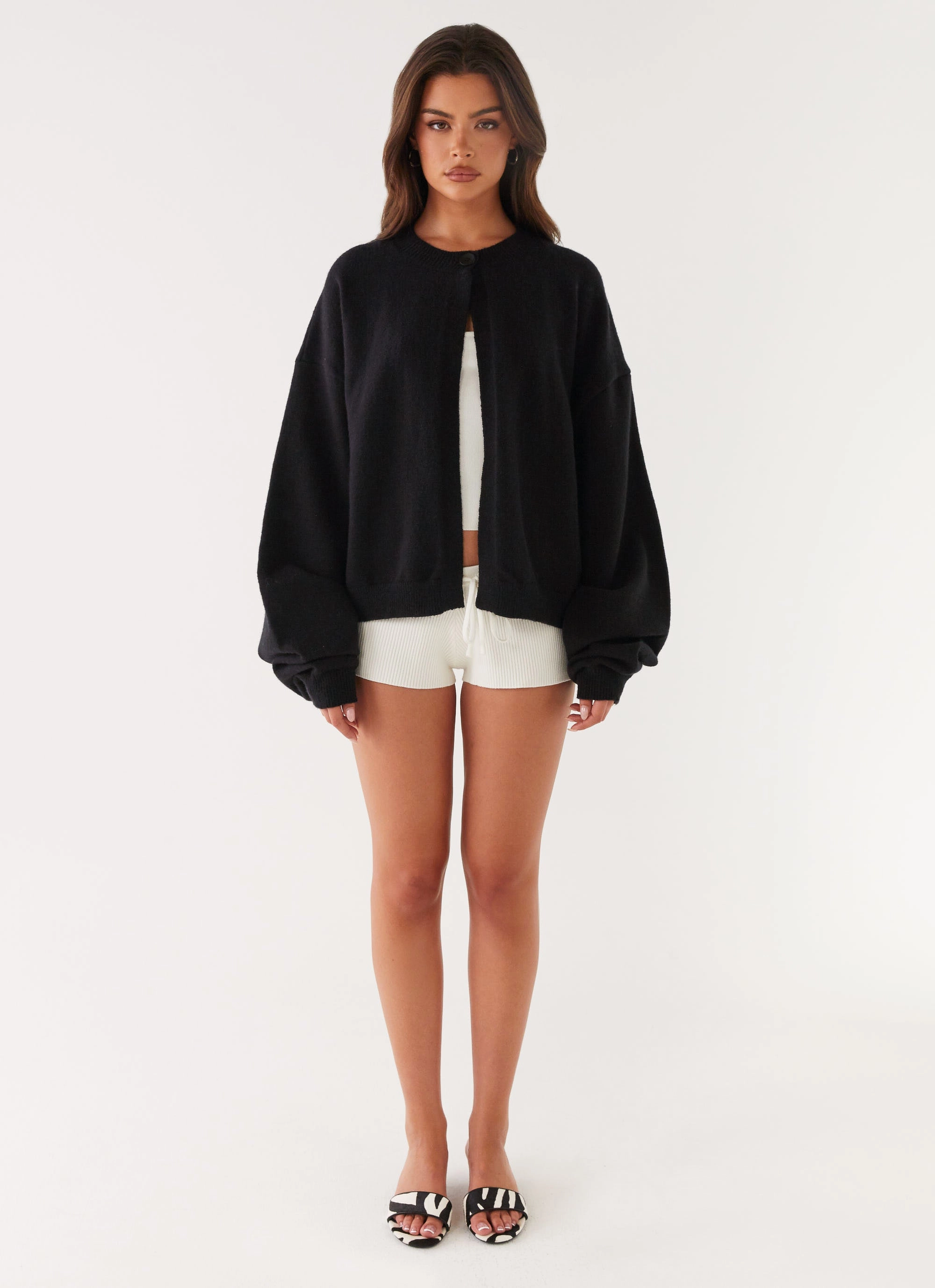 Adjustable Hood System Annie One Button Cardigan - Black
