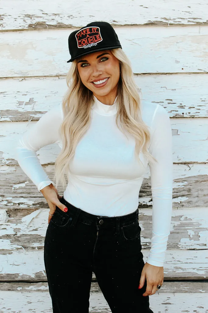TemperatureRegulating Material Essential Turtleneck Long Sleeve Bodysuit - White