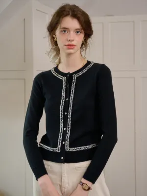 HeavyweightThermal ??Final Sale??Cara Simple Contrasting Black Cardigan