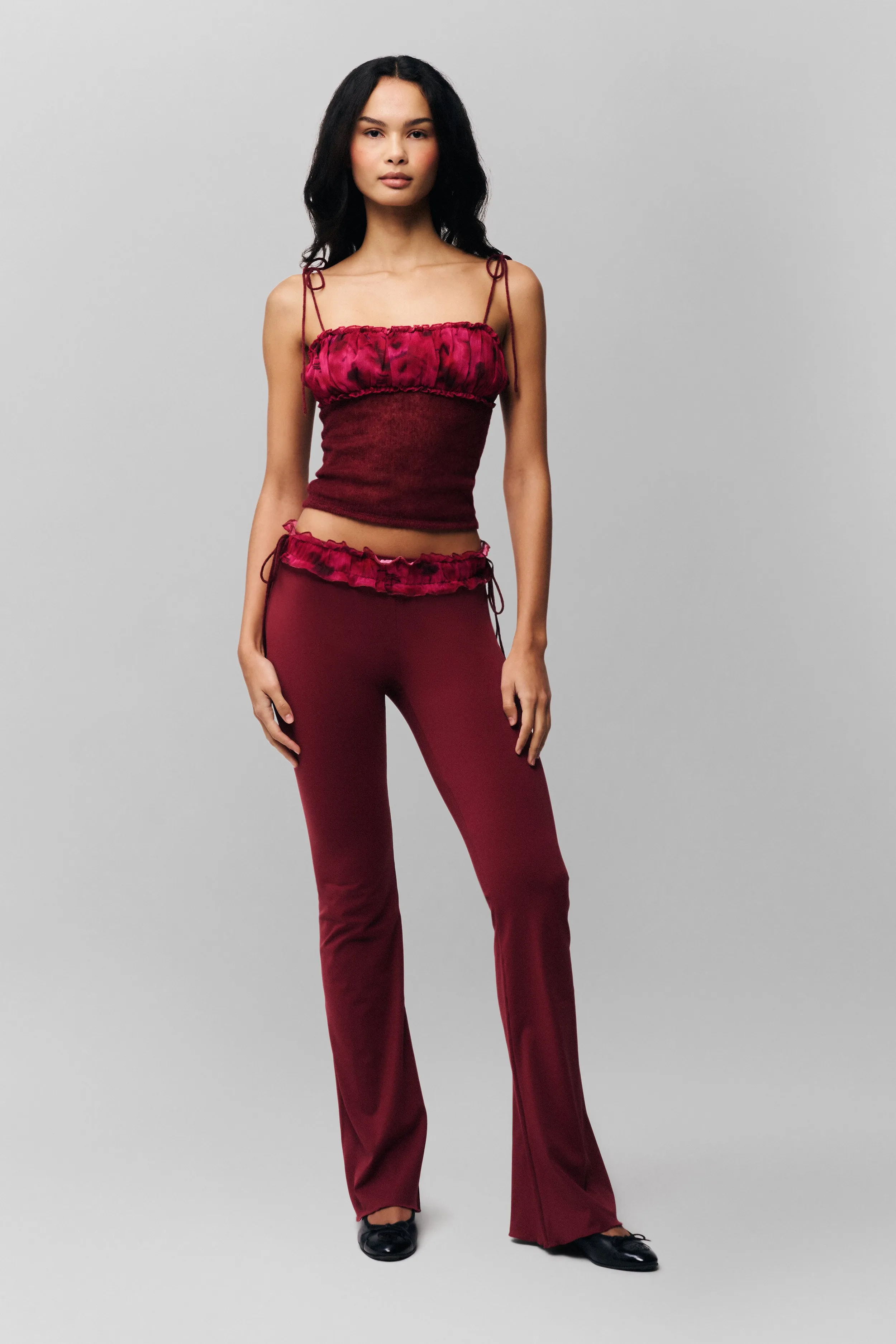 Ventilated Back Panel Classic Tank Ruched Chiffon Knit Tank