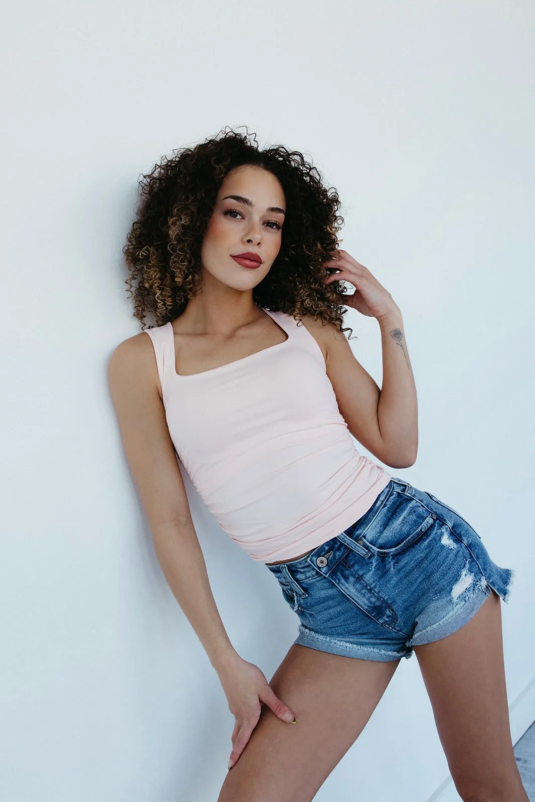 Anti Slip Shoulder Padding Soft Pullover Sweet Square Tank