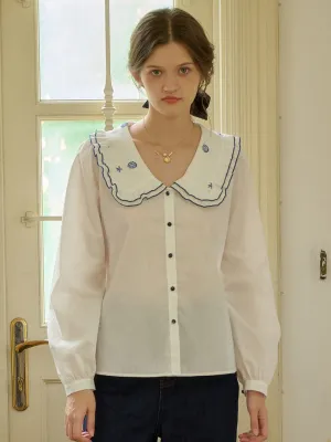 ThermalRegulating Fabric Reflective Trims ??Final Sale??Laurel Peter Pan Collar Blouse