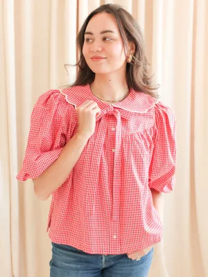 Katherine Scalloped Blouse - Red Soft touch finish Textured Fabric Finish