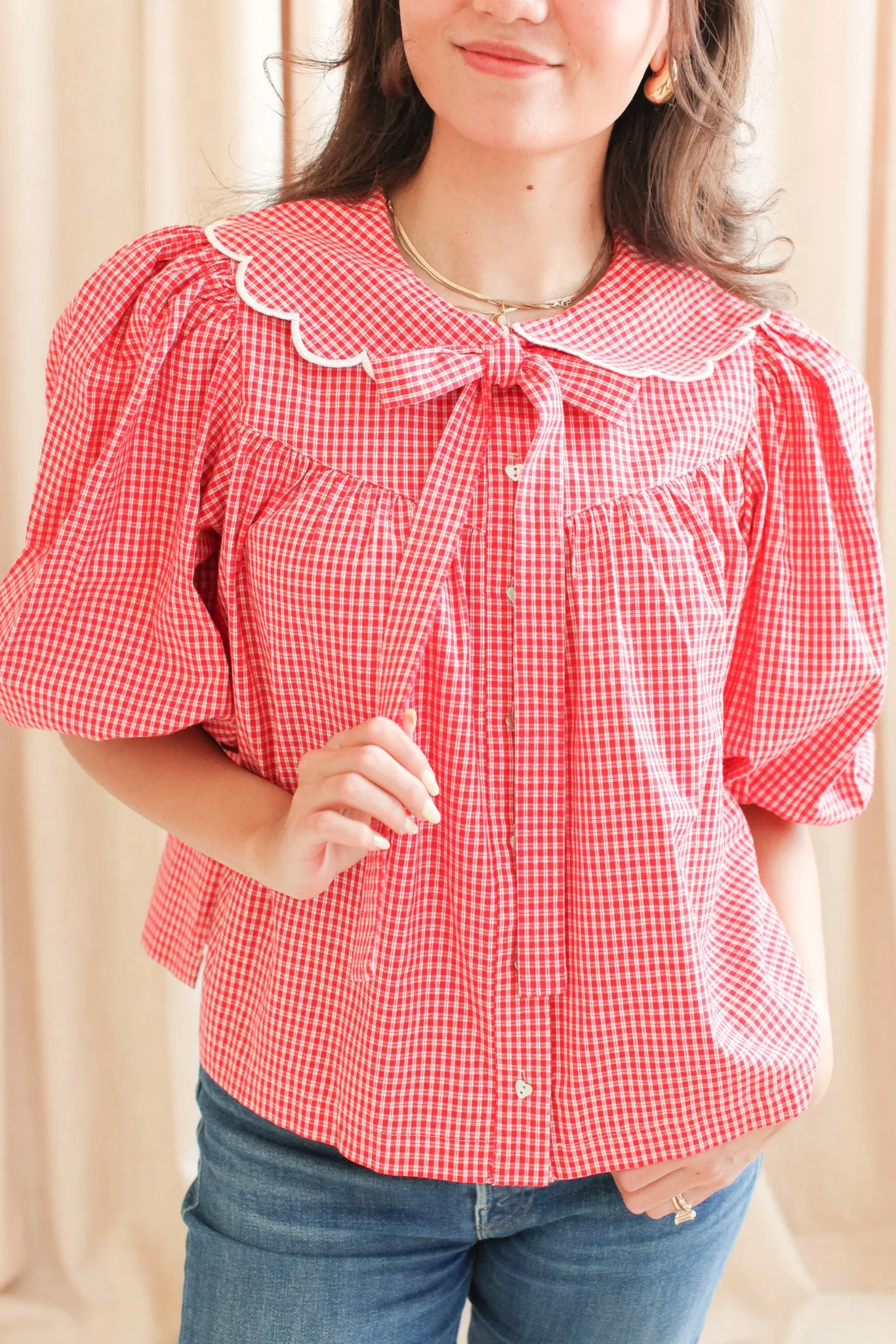 Flexible Design FrictionResistant Trim Katherine Scalloped Blouse - Red