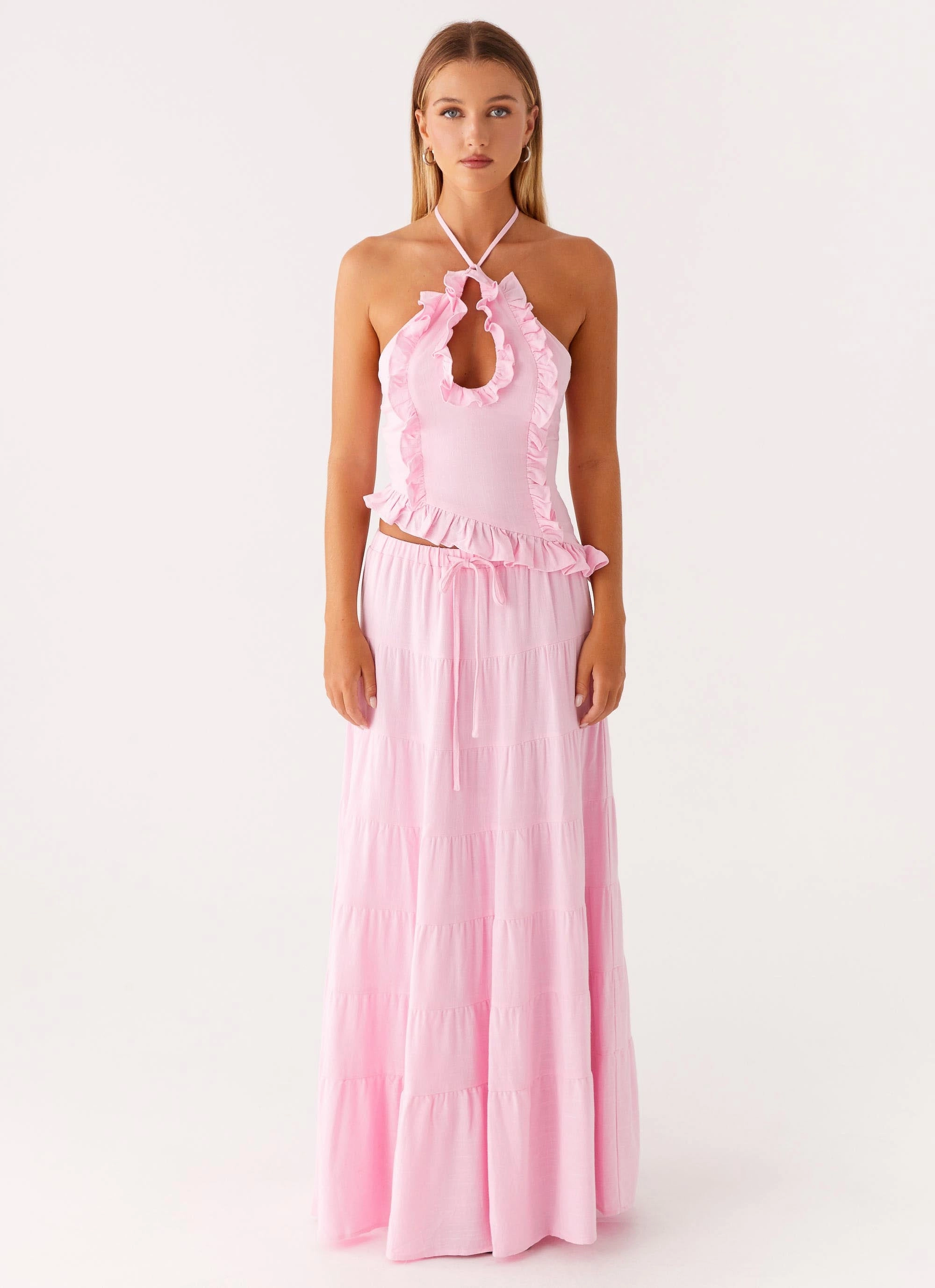 Mariella Linen Maxi Skirt - Pink Convertible Style