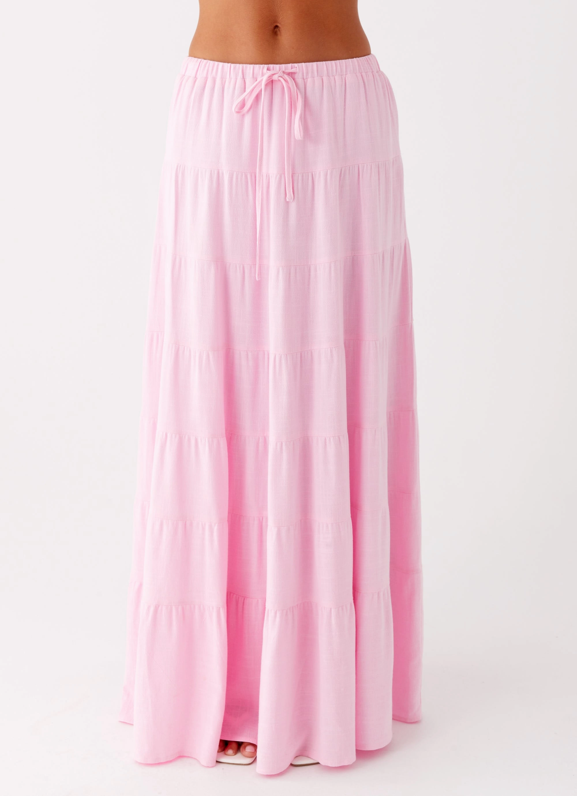 Mariella Linen Maxi Skirt - Pink Double Layered Design Fashion Energy