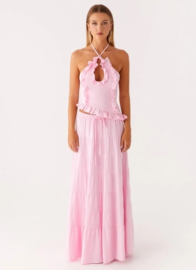 Mariella Linen Maxi Skirt - Pink Convertible Style