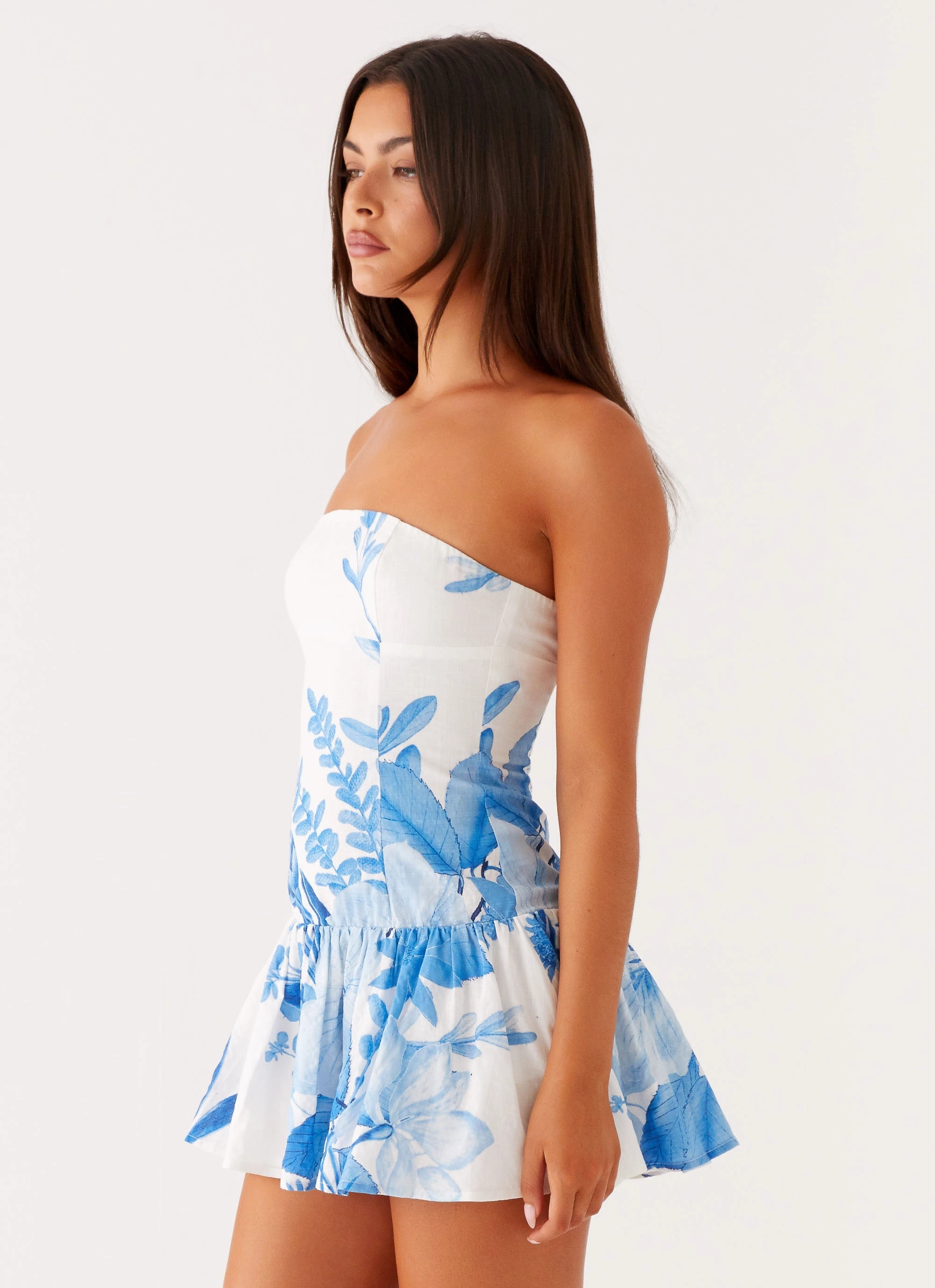 Mario Mini Dress - Blue Floral Print Convertible Length
