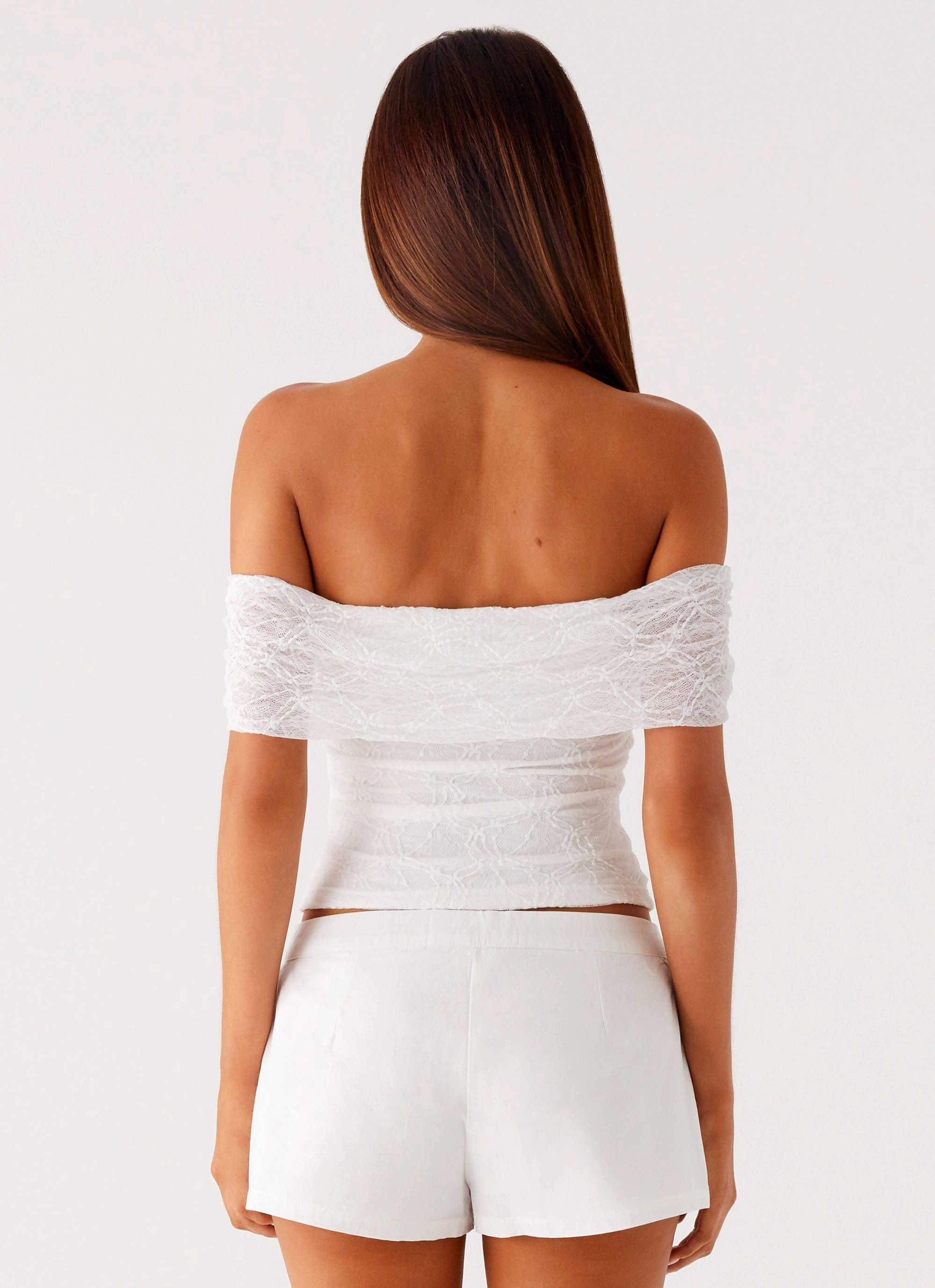Tabby Off Shoulder Top - White Soft Brushed Finish