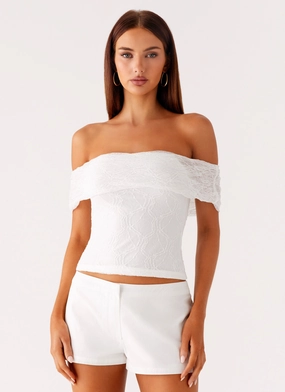 Tabby Off Shoulder Top - White LowProfileDesign Wicking Inner Lining