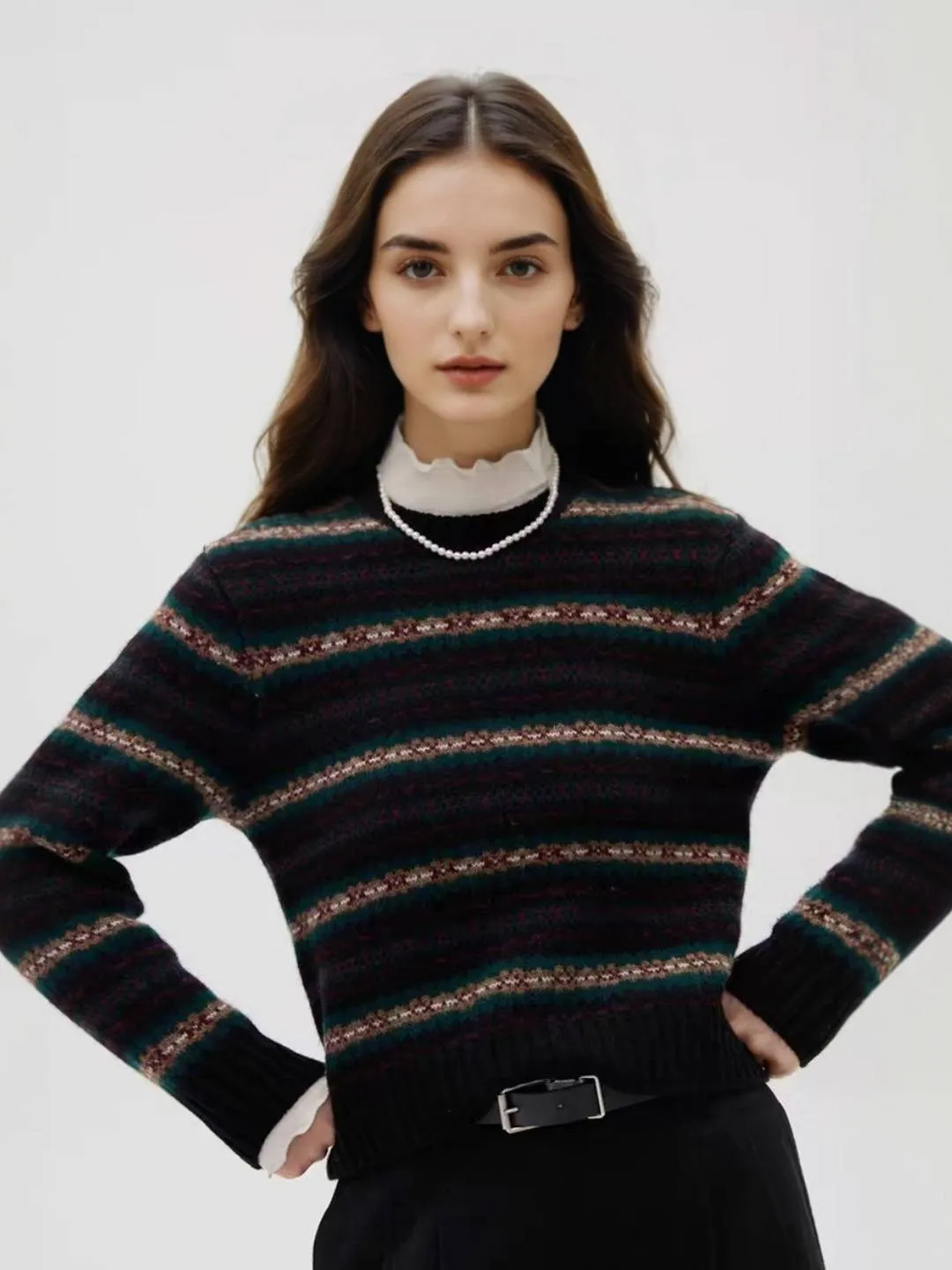 Vintage Pullover NonToxic Certification Emmy Lace Collar Neck Stripe Sweater