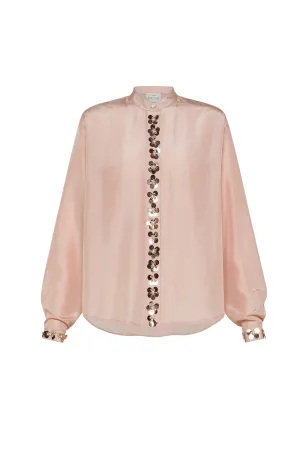 EthicallySourced BreathableMeshInsert "Petites Etoiles" Embroidery Habotai Silk Shirt