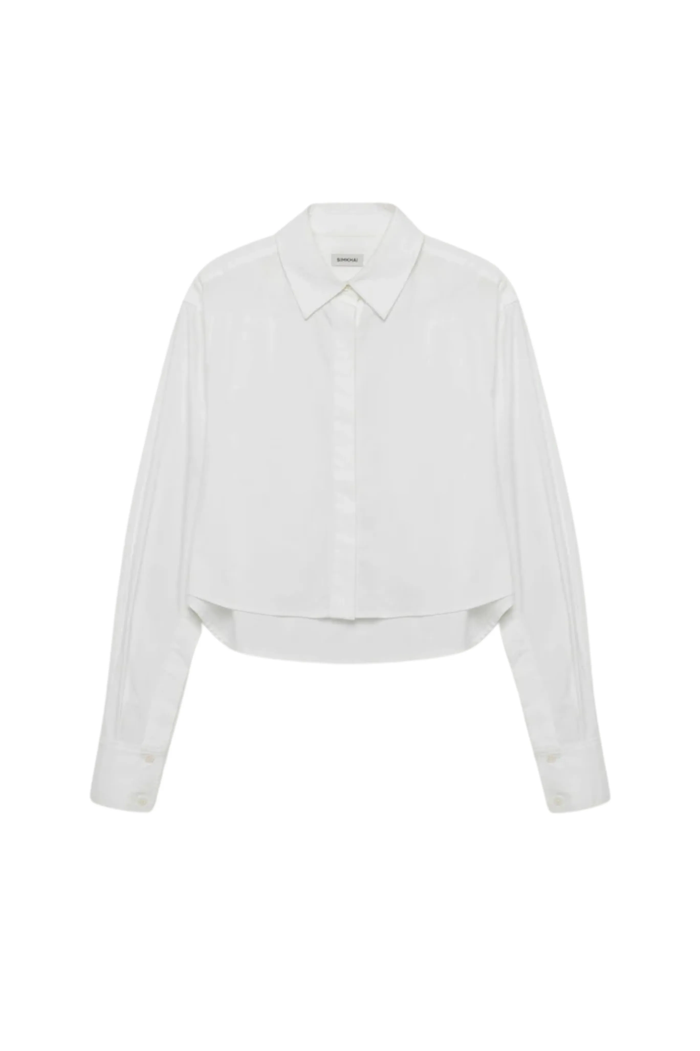 Stretch Fit BlendMaterials Renata Cropped Button Down Shirt in White