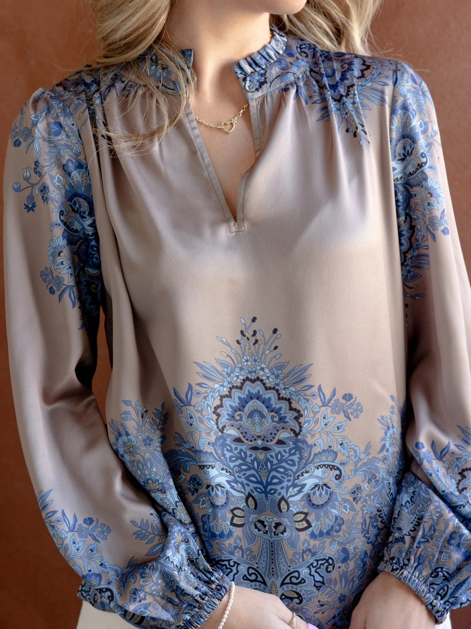 Tagless Neckline Design Carmen Paisley Blouse