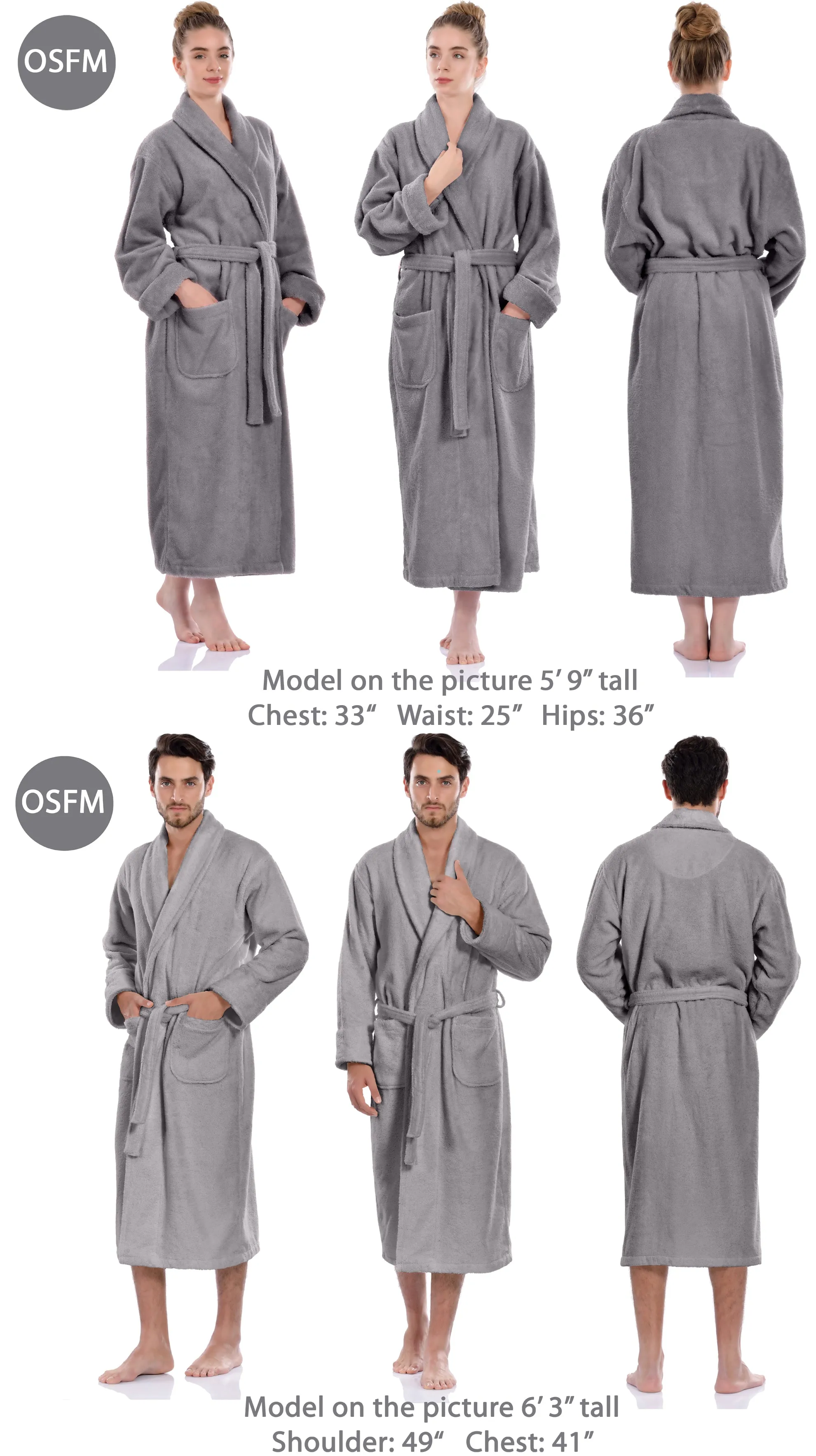 Terry Soft Bathrobe, Grey