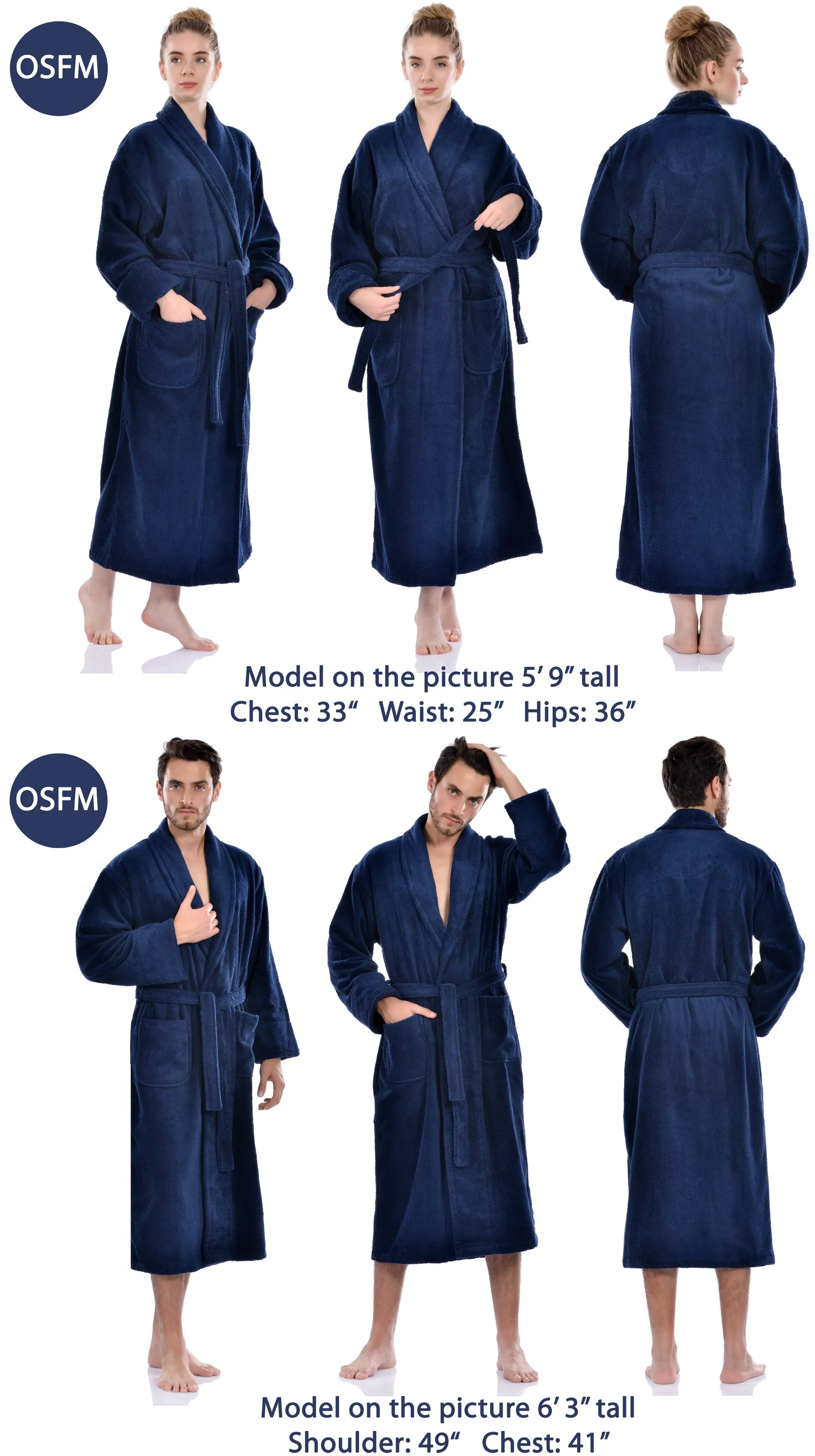 Terry Soft Bathrobe, Navy