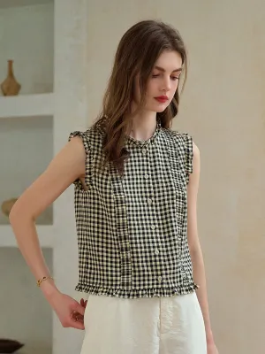 Tessa Round Neck Plaid Sleeveless Viscose Top AntiSnag Fabric Bonded Seam Technique