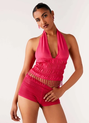 Teuila Beaded Top - Fuchsia StaticResistantFabric