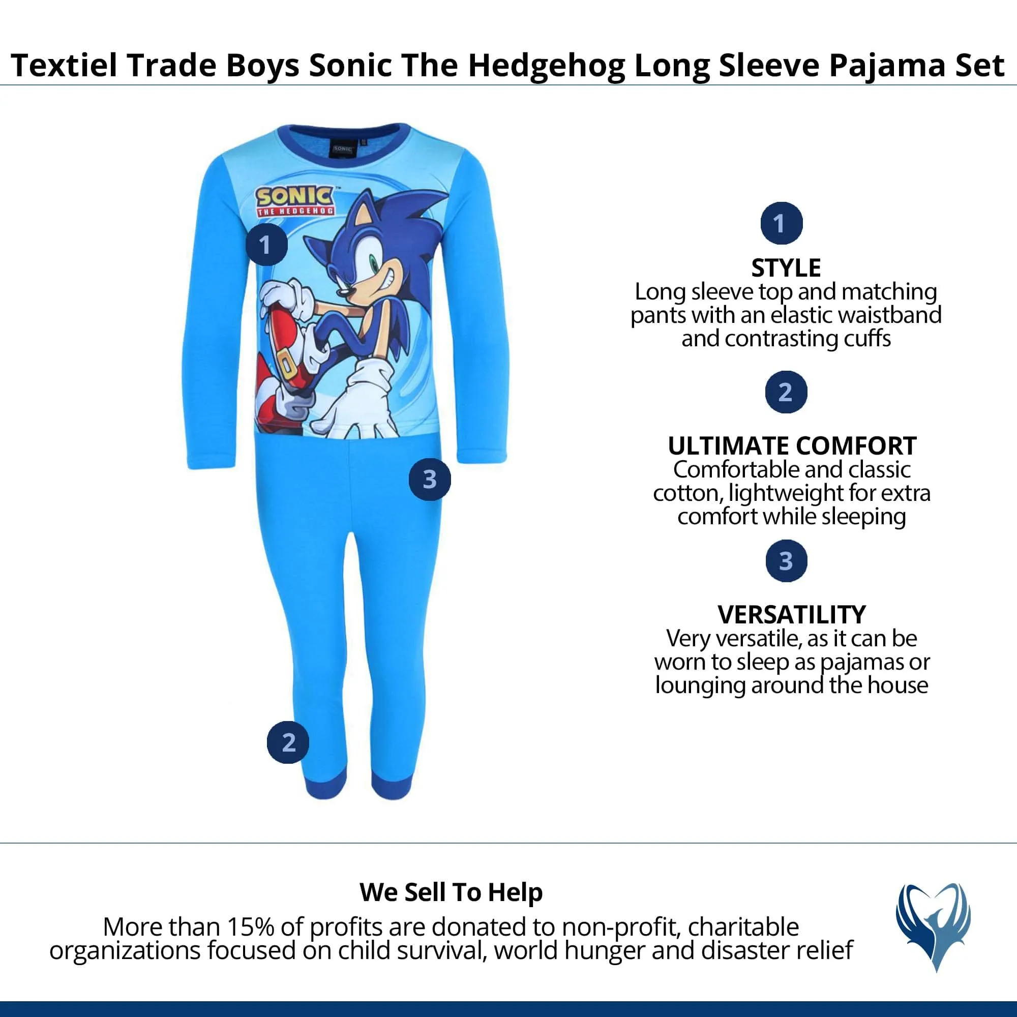 Textiel Trade Boys Sonic The Hedgehog Long Sleeve Pajama Set