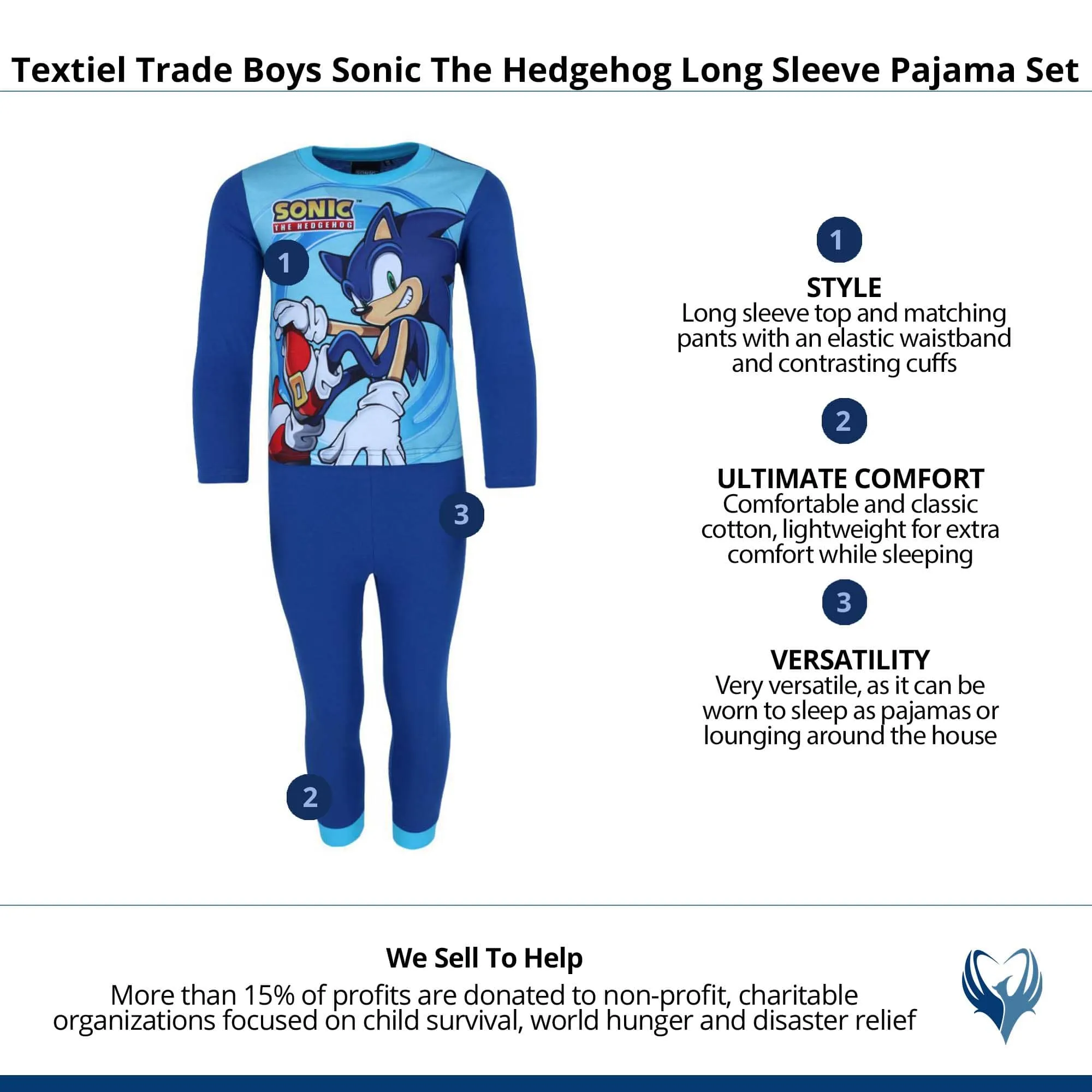 Textiel Trade Boys Sonic The Hedgehog Long Sleeve Pajama Set