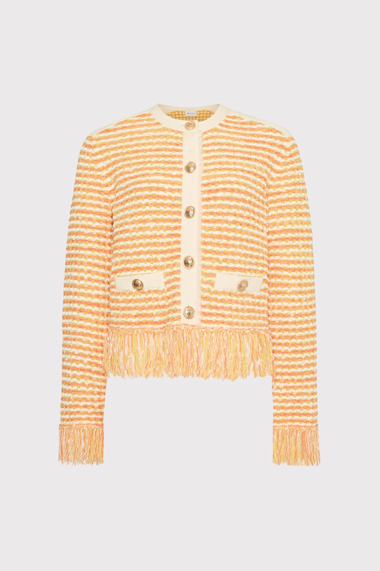 Quick Release Buckle Stitched Look Textured Fringe Trim Cardigan