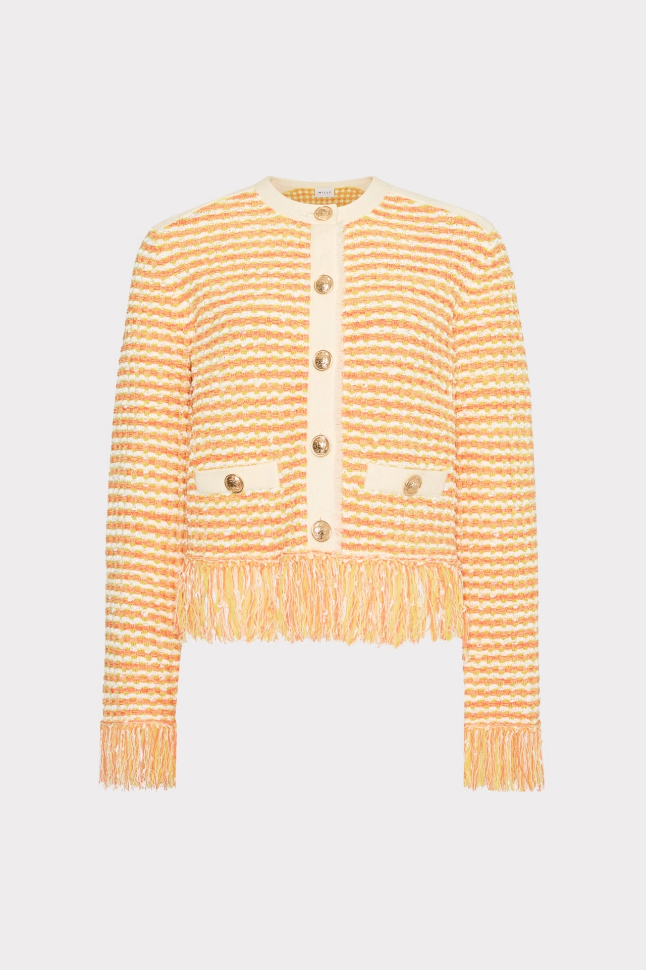 Textured Fringe Trim Cardigan Snag Free Zipper Technology