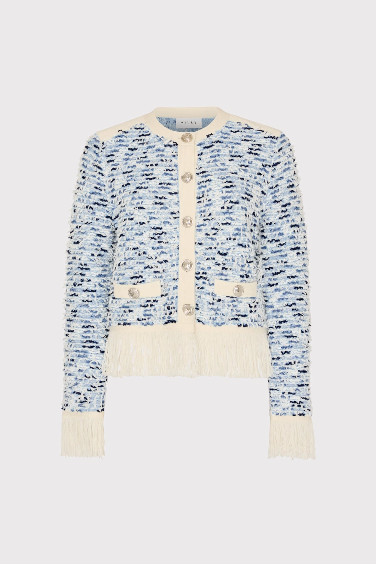 Textured Fringe Trim Cardigan Hypoallergenic Lining snag resistant