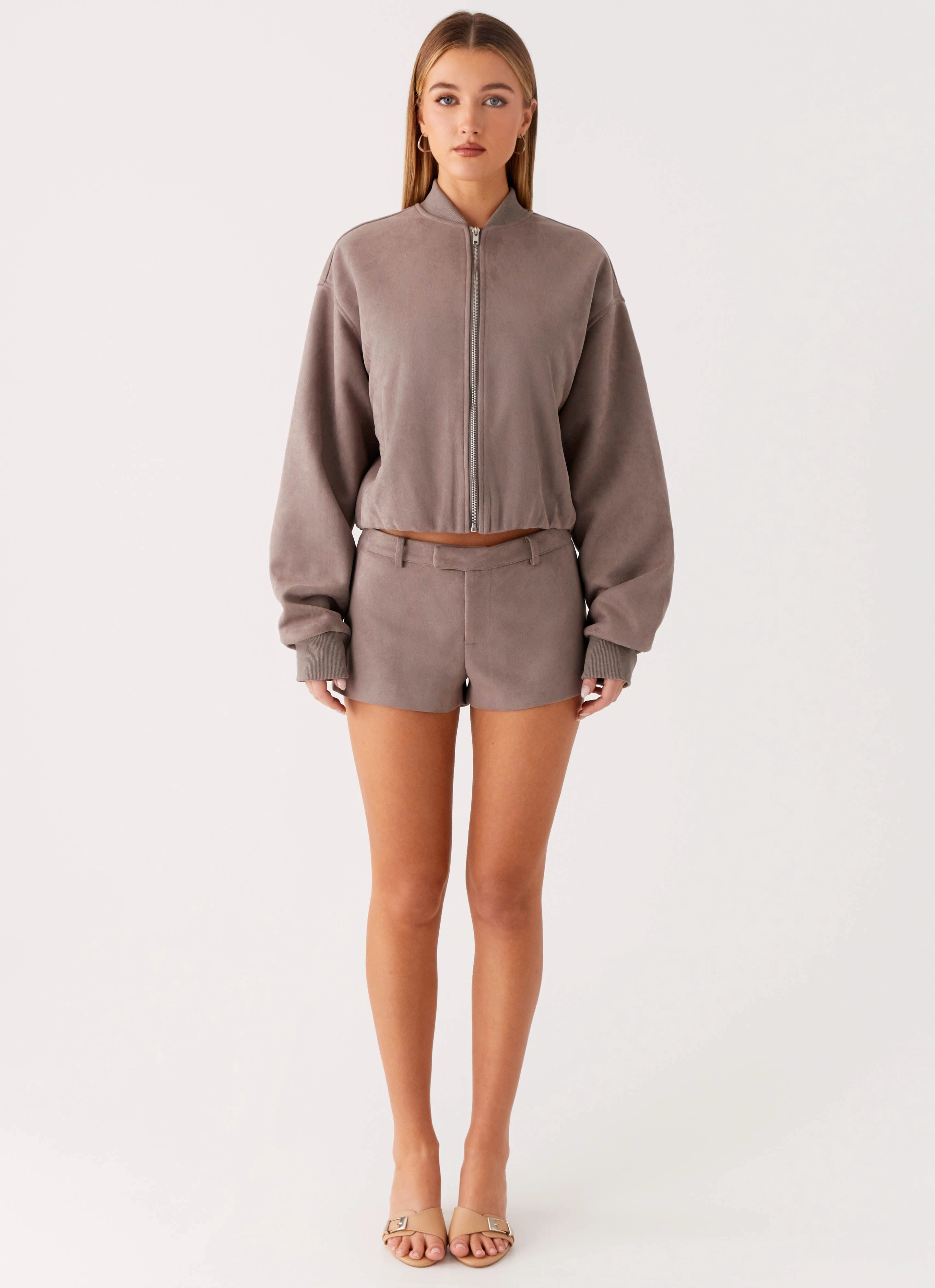 Perforated Details Performance Ready Thats Chill Bomber Jacket - Grey