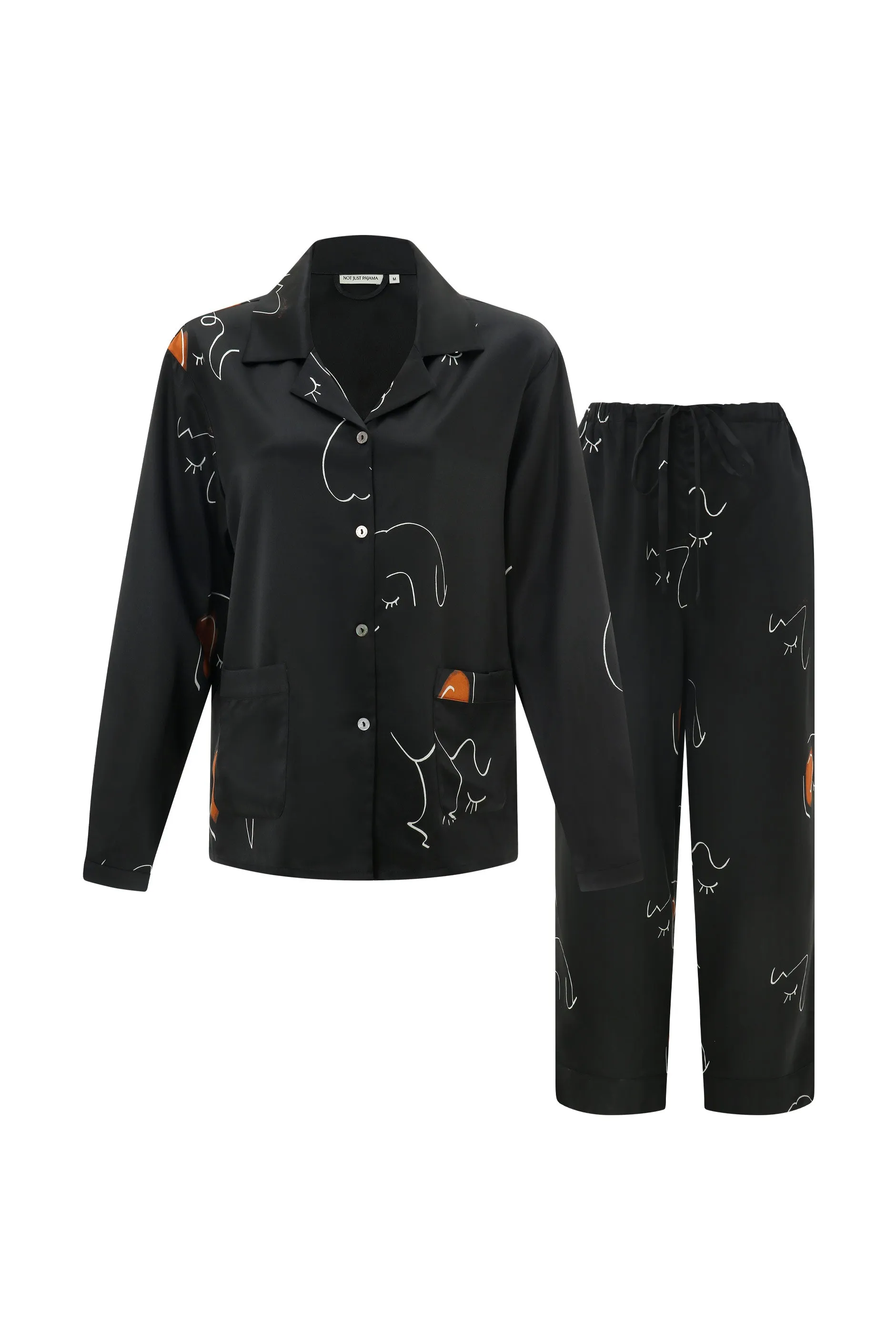 The Dream Long Silk Pajamas Set - Black