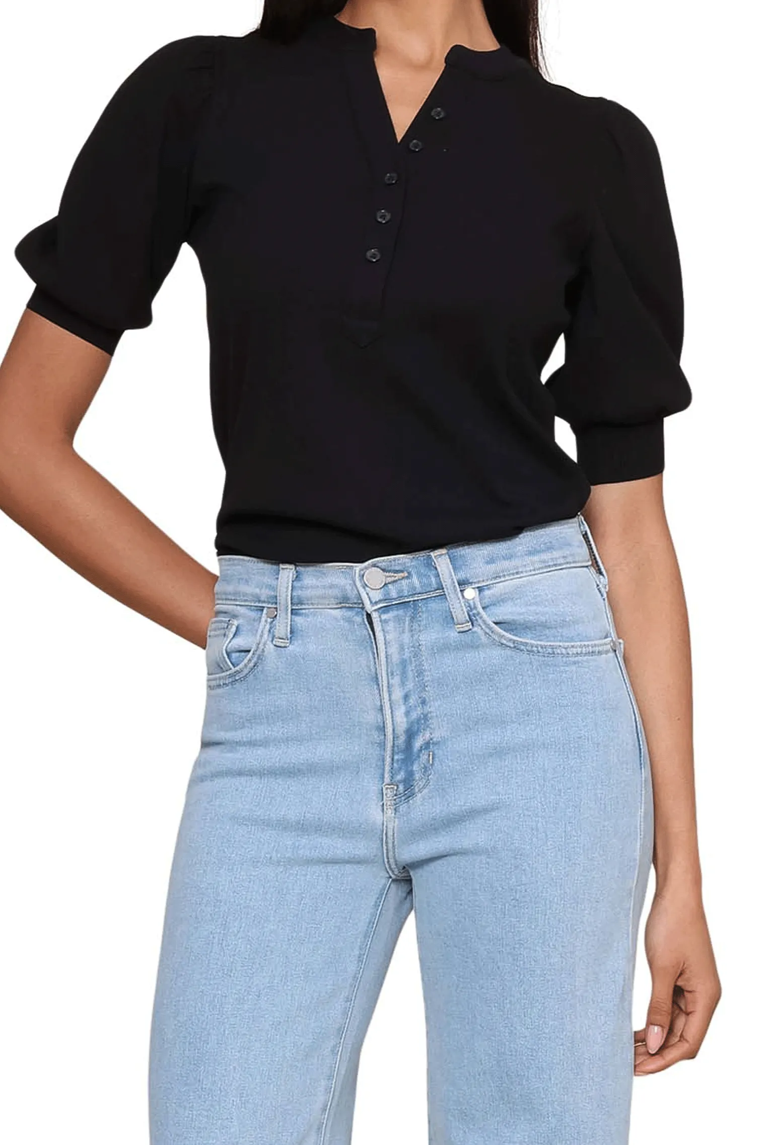 The Jill Ribbed Top LowMaintenance Fabric Layered Placket Design