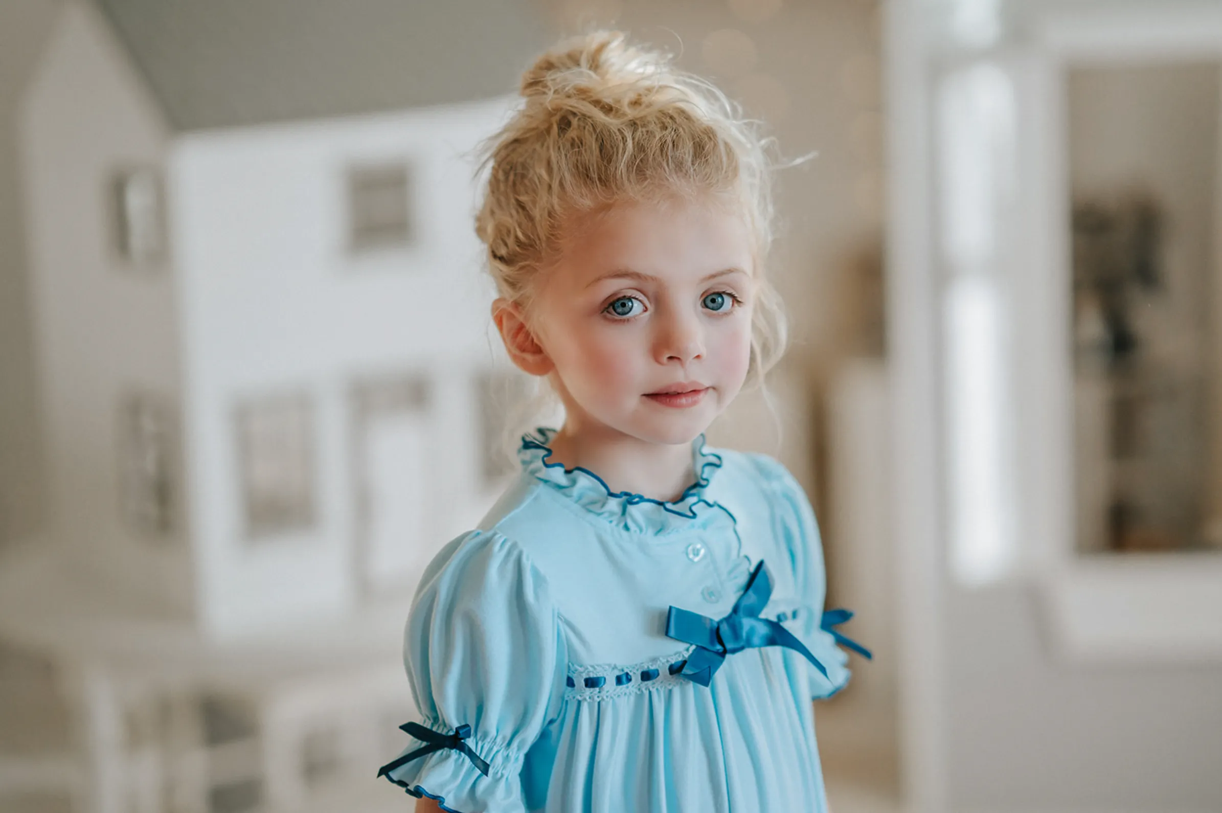 The Original Clara Nutcracker Gown in Robins Egg Blue and Navy Trim