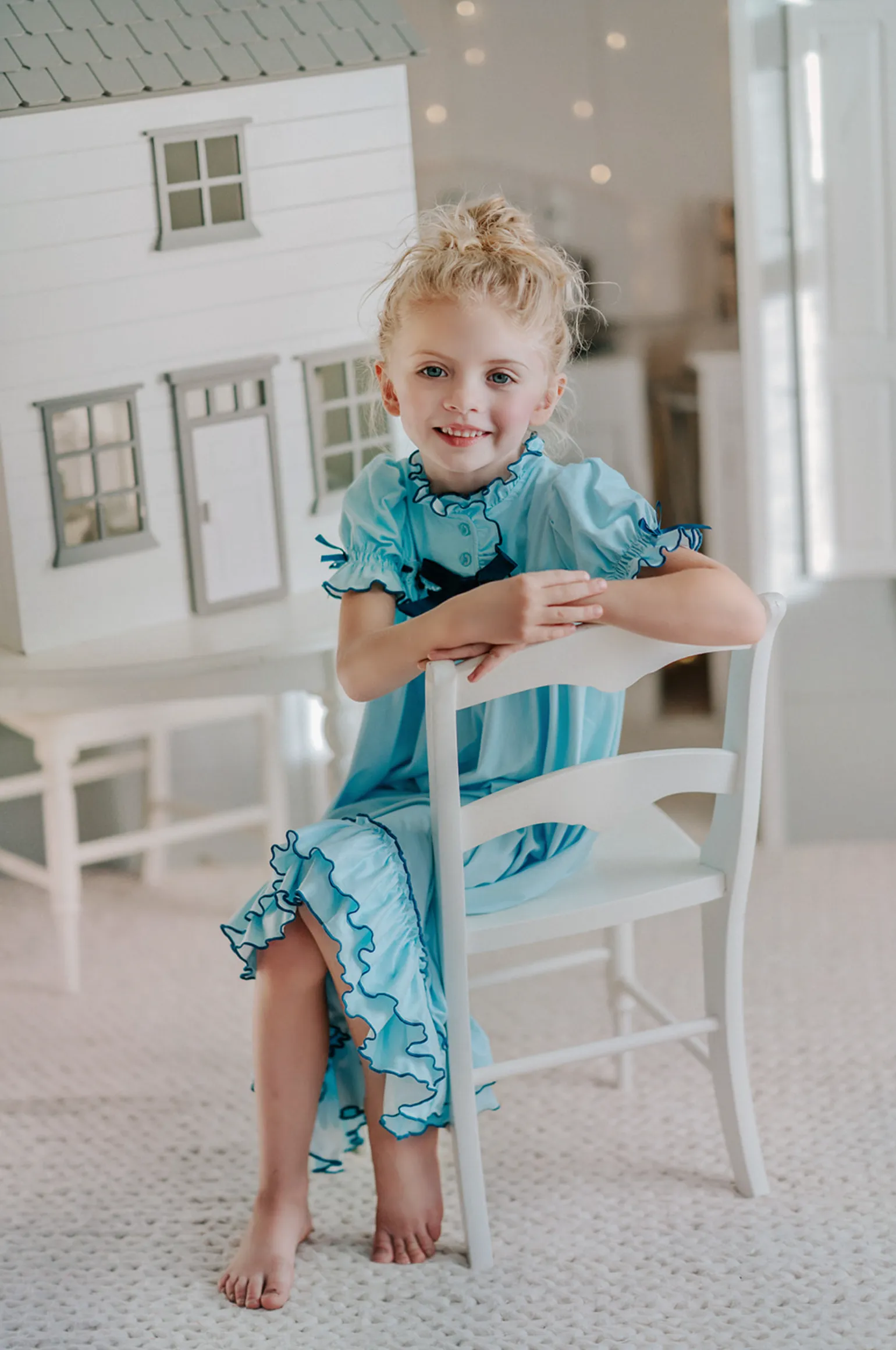 The Original Clara Nutcracker Gown in Robins Egg Blue and Navy Trim