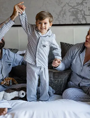THE POST OAK | Children's French Ticking Pajama Set | Navy