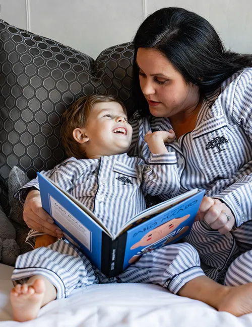 THE POST OAK | Children's French Ticking Pajama Set | Navy