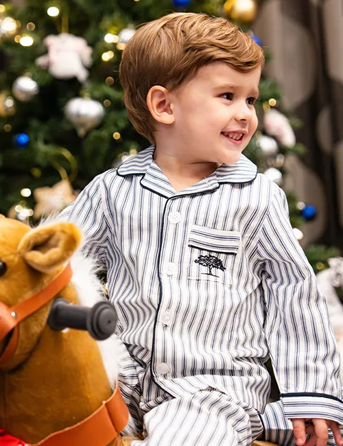 THE POST OAK | Children's French Ticking Pajama Set | Navy