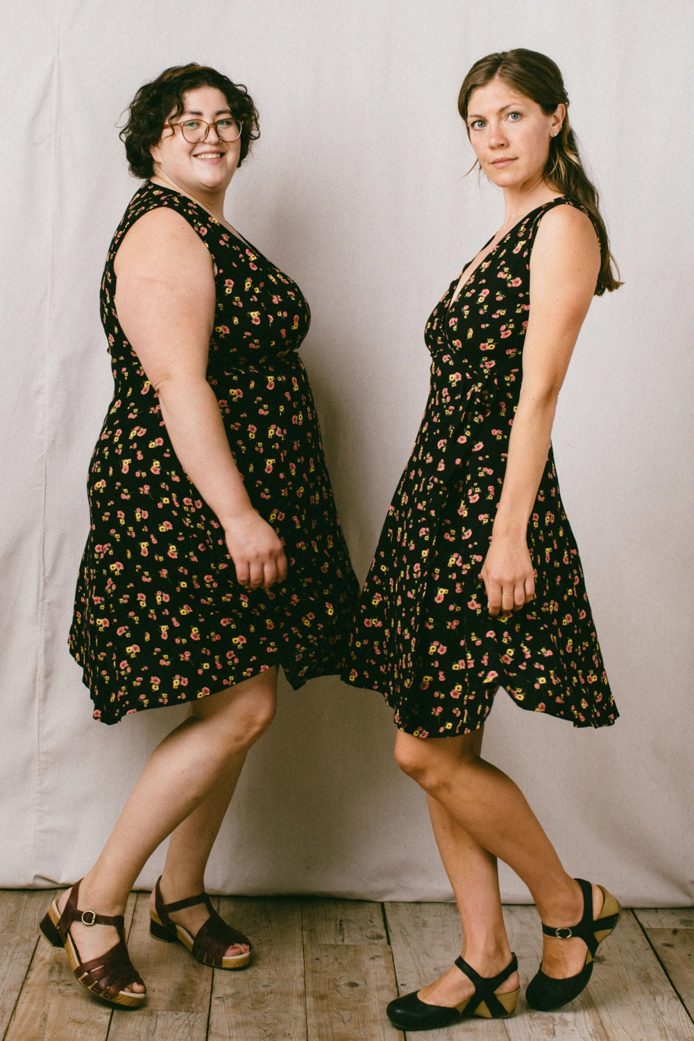 Seasonal Essential Feminine flowing piece Thea Dress in Black Floral Challis