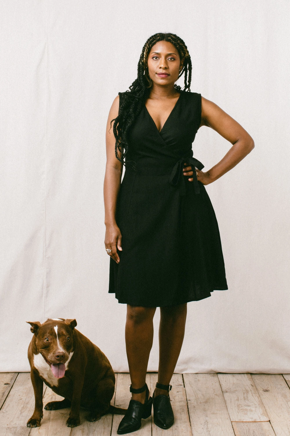 Thea Dress in Black Linen Trend Texture