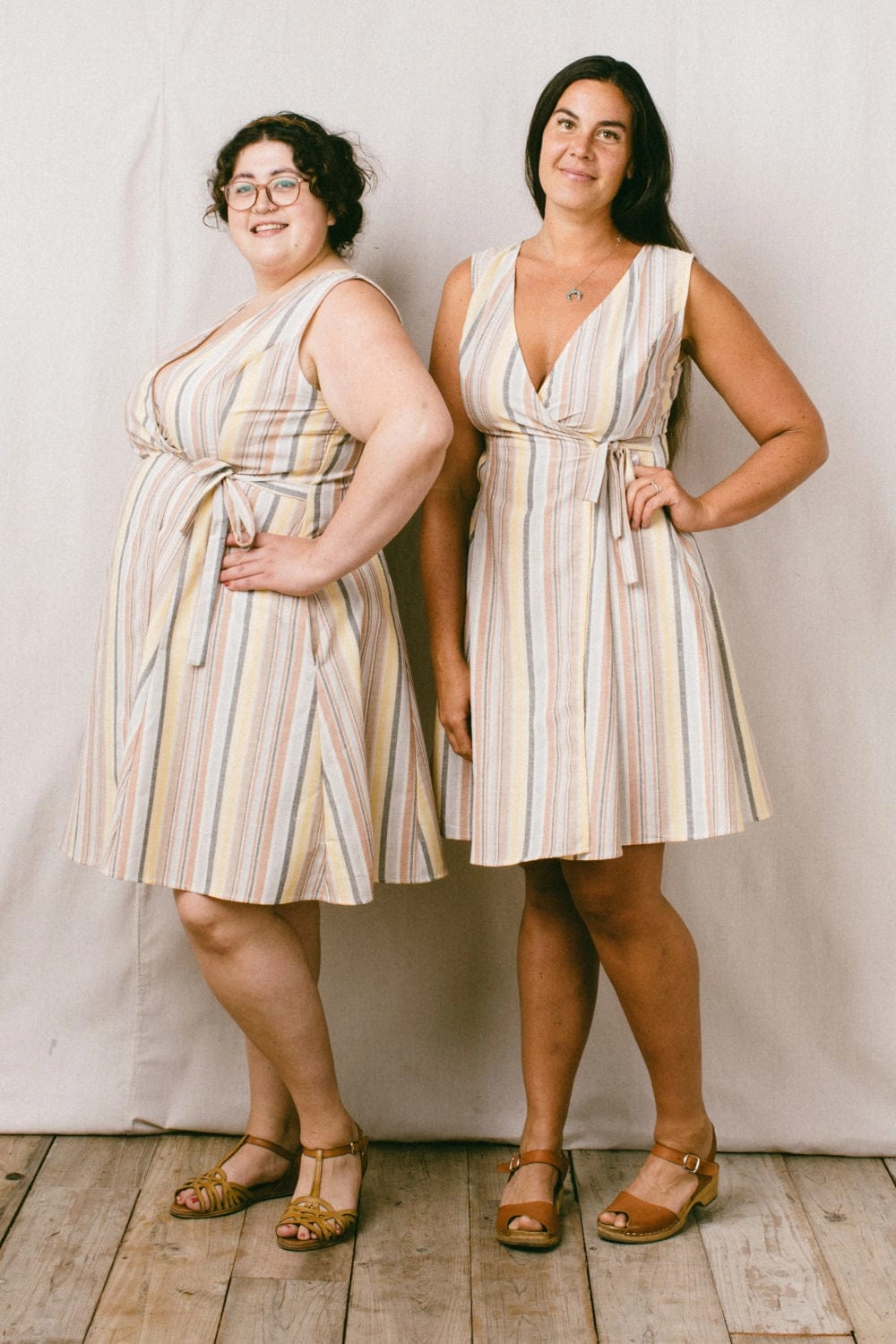 Thea Dress in Linen Stripe Sculpted Form Wool-Blend