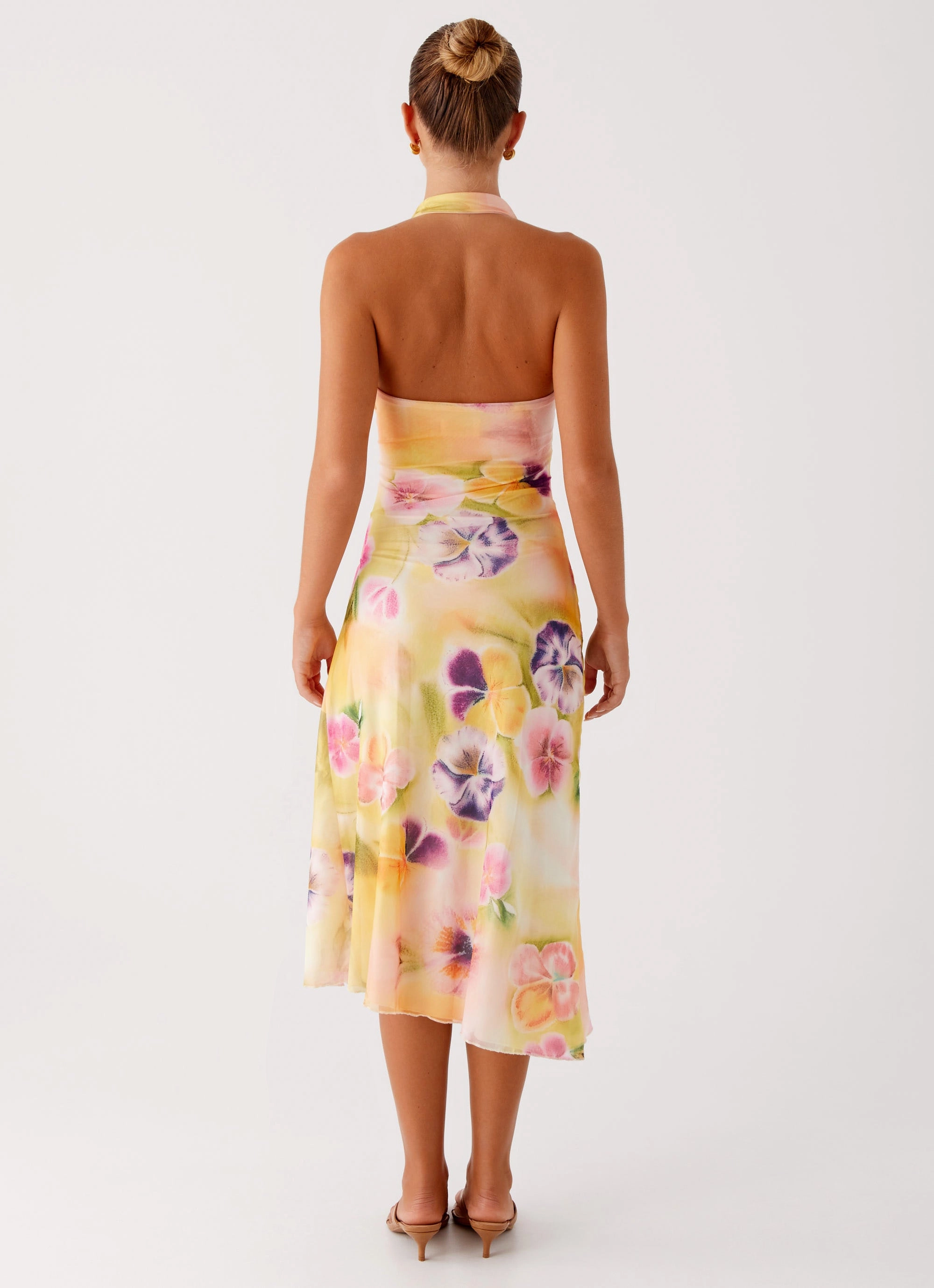 Kayce Midi Dress - Sunburst Floral Soft Shine Elegant Wearable