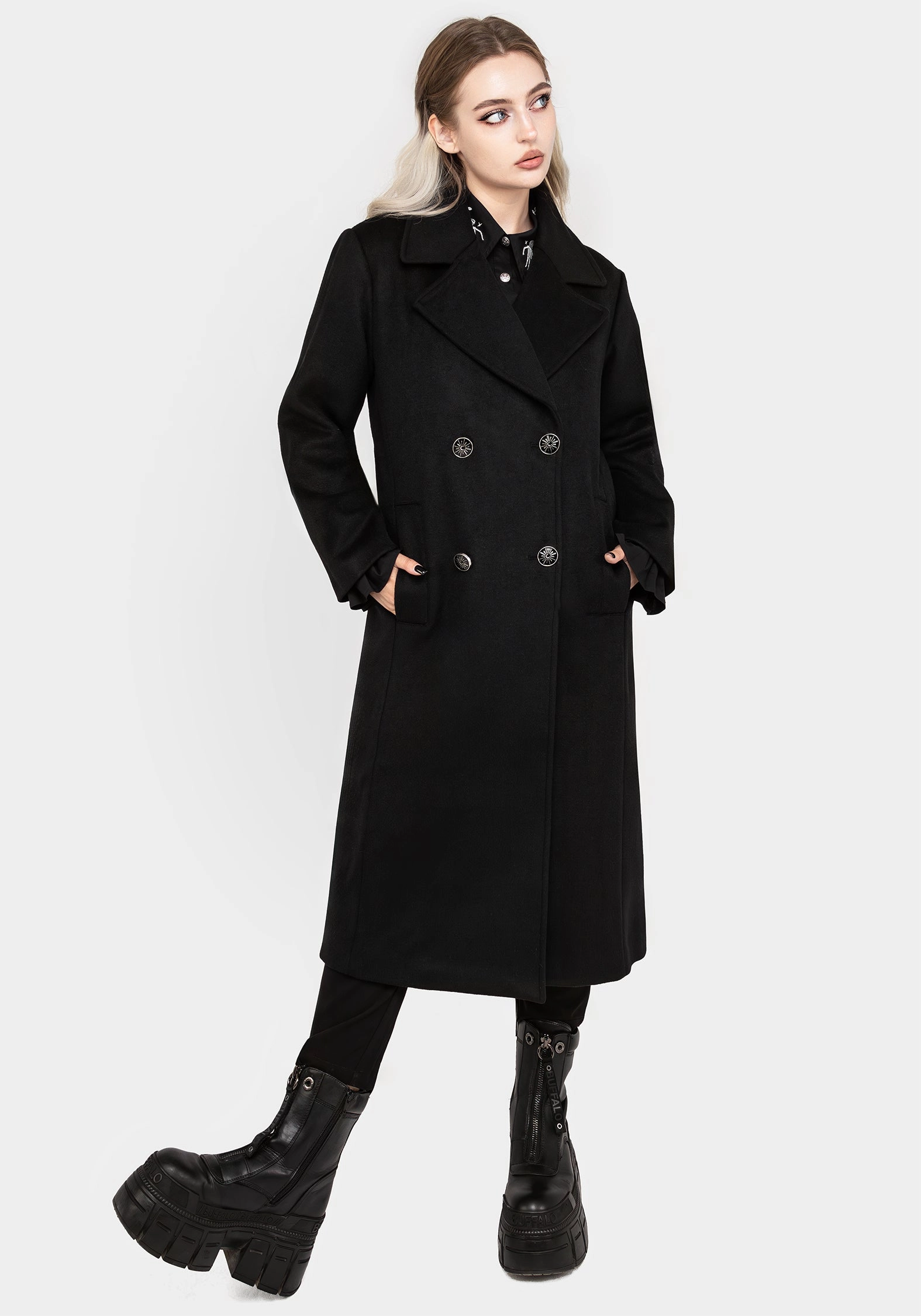 AntiStaticFinish Theia Double Breasted Longline Wool Blend Coat