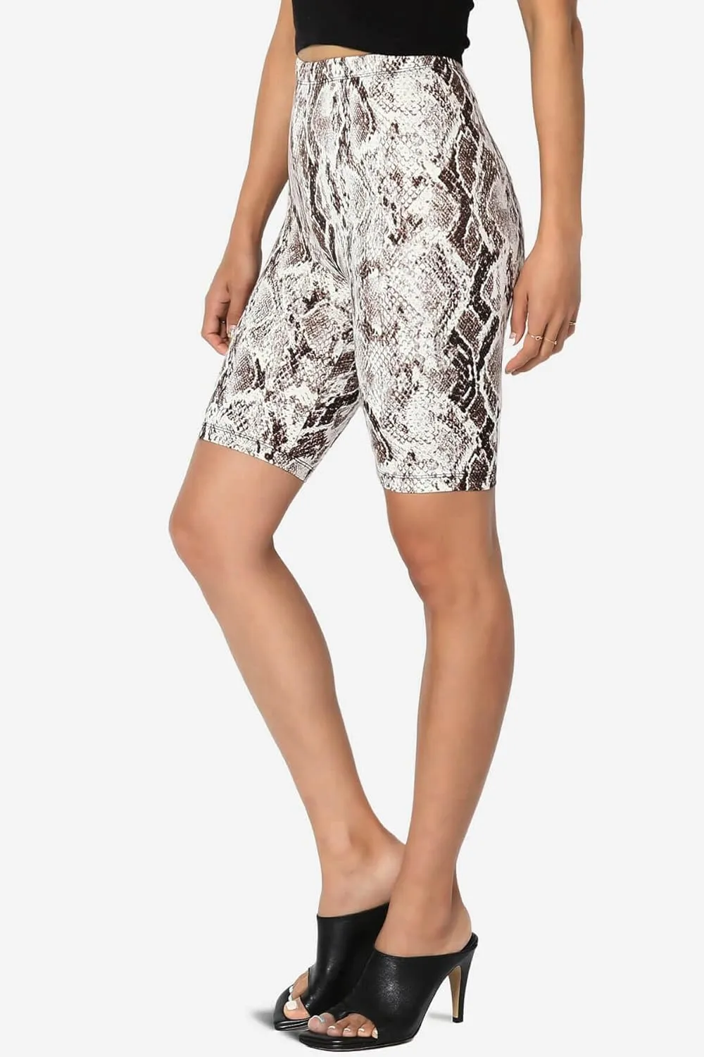 TheMogan Animal Print Mid Thigh Microfiber High Waist Stretch Short Leggings