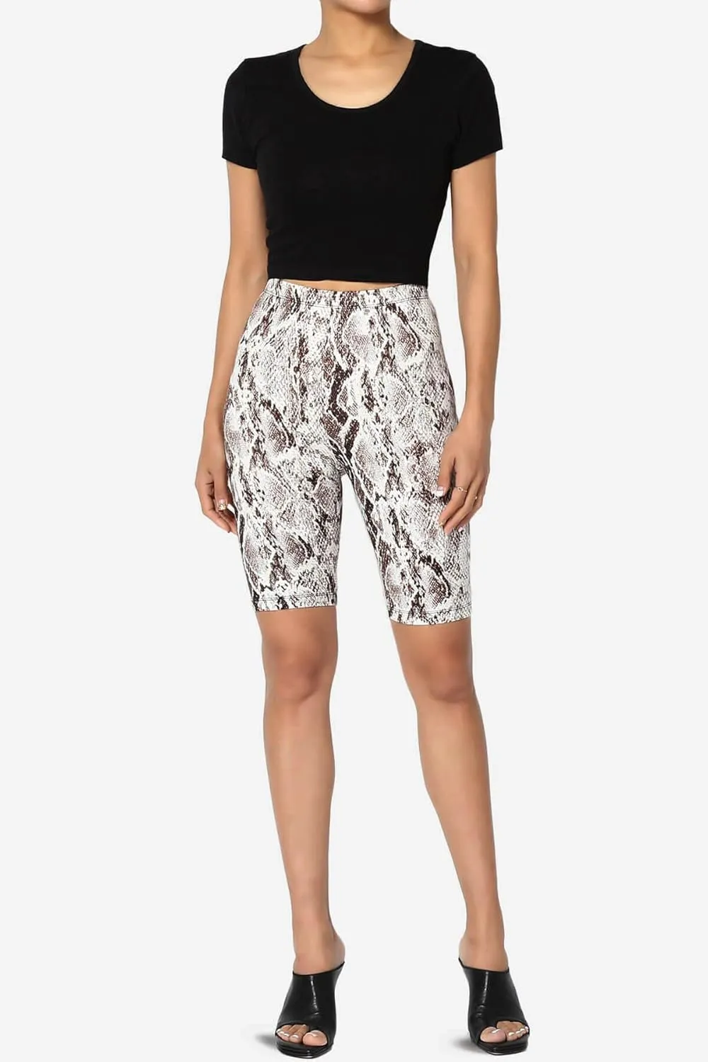 TheMogan Animal Print Mid Thigh Microfiber High Waist Stretch Short Leggings